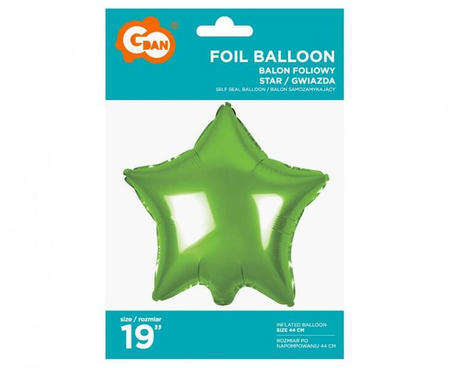 BALON FOLIOWY GWIAZDA ZIELONA 19 CALI 44 CM