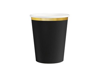 KUBECZKI PAPIEROWE CZARNE ZŁOTA OBWÓDKA 220ML 6 SZT
