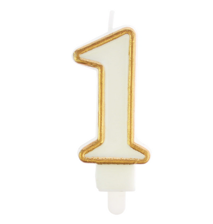 ŚWIECZKA URODZINOWA BIAŁA OBWÓDKA ZŁOTA CYFRA 1