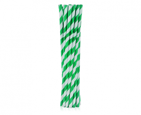 SŁOMKI PAPIEROWE ZIELONE W PASKI 12 SZT