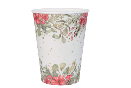 KUBECZKI PAPIEROWE ZIMOWE KWIATY 270 ML 10 SZT