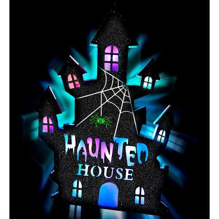 CASA SPIRITATA DECORO PARETE CON 14 LUCI LED MULTICOLORE LAMPEGGIANTI 35x24 cm 