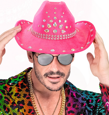 KAPELUSZ KOWBOJSKI RÓŻOWY Z DIAMENTAMI
