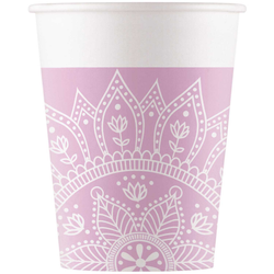 KUBECZKI PAPIEROWE FIOLETOWO-BIAŁE MANDALA 200 ML 8 SZT