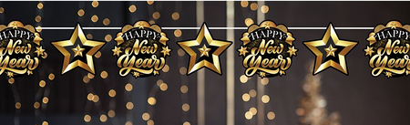 GIRLANDA SYLWESTROWA GWIAZDKI HAPPY NEW YEAR 300 CM