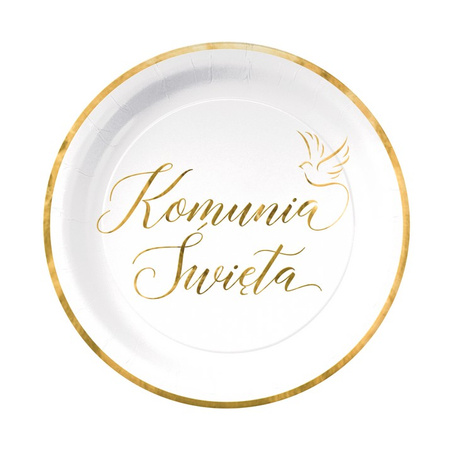 TALERZYKI PAPIEROWE KOMUNIA ŚWIĘTA BIAŁO-ZŁOTE 7 CALI 6 SZT.