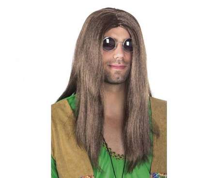 Peruka brązowa męska John, długie włosy hipisa 