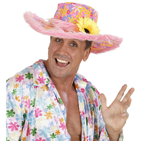 KAPELUSZ RÓŻOWY W KWIATY