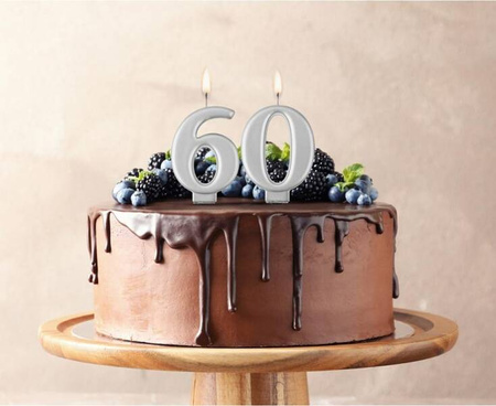 ŚWIECZKA CYFERKA 6 METALIK SREBRNA 8 CM