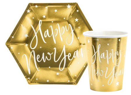 ZESTAW NOWY ROK: ZŁOTE TALERZYKI + ZŁOTE KUBECZKI 