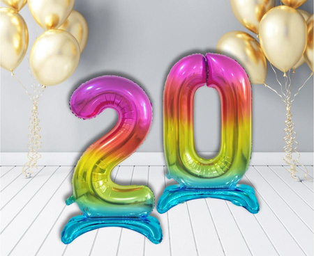 BALON FOLIOWY STOJĄCY 74 CM CYFRA 2 TĘCZA