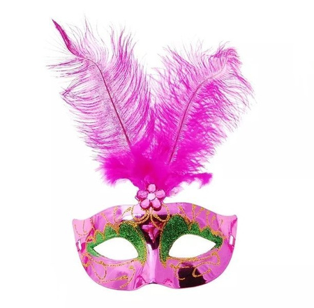 MASKA KARNAWAŁOWA RÓŻOWA Z PIÓRAMI