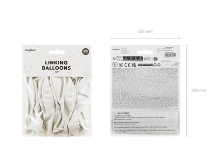 BALONY LATEKSOWE Z ŁĄCZNIKIEM 33 CM BIAŁY 20 szt.