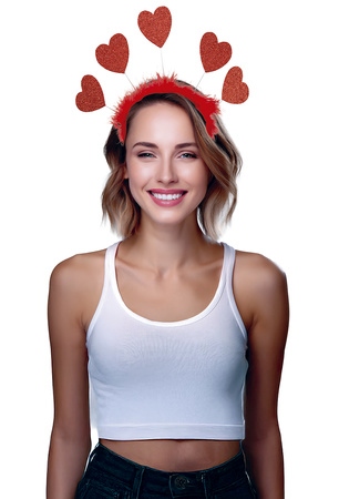 OPASKA NA GŁOWĘ SERDUSZKA BROKAT PIÓRKA CZERWONA