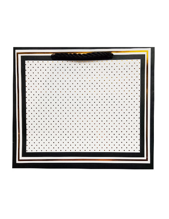 TORBA PREZENTOWA BIAŁO-CZARNA KROPKI ZŁOTE 18X23X10 CM