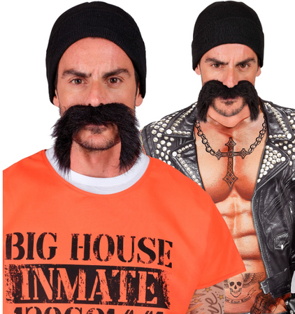 ZESTAW WIĘŹNIA MOTOCYKLISTY ROCKOWY CZAPKA WĄSY