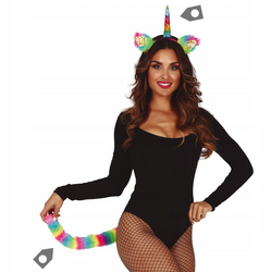 ZESTAW TĘCZOWY JEDNOROŻEC OPASKA Z ROGIEM