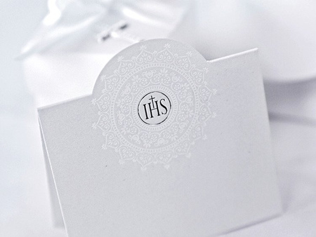 Wizytówki na stół komunijny, biały (1 karton / 50 op.) (1 op. / 10 szt.)