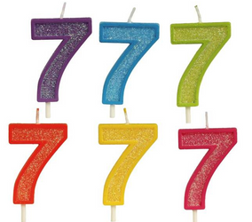 Swieczki Brokatowe Cyfra 7, 6 róznych ko