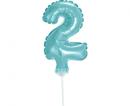 BALON FOLIOWY 13 CM NA PATYCZKU CYFRA 2 BŁĘKITNA