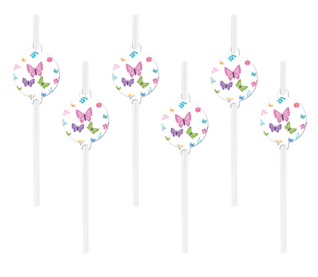 SŁOMKI PROSTE URODZINOWE MOTYLKI 6 SZT 