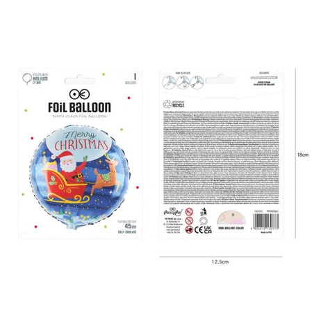 BALON FOLIOWY MIKOŁAJ W SANIACH 45 CM