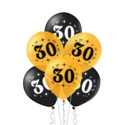 BALONY ZŁOTE CZARNE 30 URODZINY 12 CALI 10 SZT.