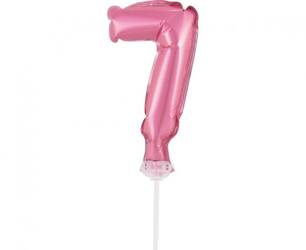 BALON FOLIOWY 13 CM NA PATYCZKU CYFRA 7 RÓŻOWA