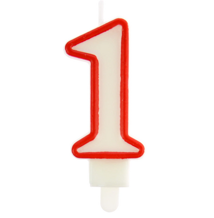 ŚWIECZKA URODZINOWA BIAŁA CYFRA 1 OBWÓDKA CZERWONA