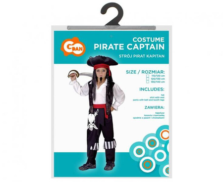 Zestaw dla dzieci Pirat Kapitan (koszula z kamizelką, spodnie z pasem i cholewkami, kapelusz), rozm. 110/120 cm