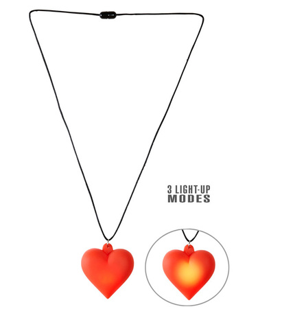 Pk 12 "LIGHT-UP HEART NECKLACE" (multiple light modes: steady, fast flashing & slow flashing)