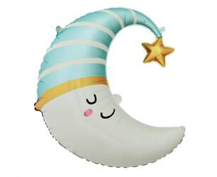 BALON FOLIOWY KSIĘŻYC Z NIEBIESKĄ CZAPECZKĄ, 56X68 CM