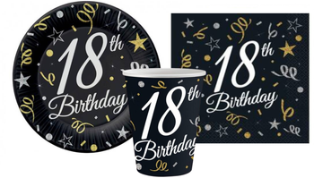 ZESTAW 18 URODZINY TALERZYKI+KUBECZKI+SERWETKI