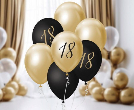 BALONY ZŁOTO CZARNE 18 STKA 7 SZT 30 CM