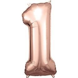 BALON FOLIOWY CYFRA 1 RÓŻOWE ZŁOTO 86 CM