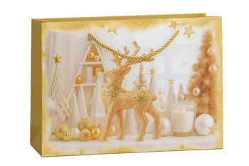 TORBA PREZENTOWA ZŁOTA RENIFER 26 X 32 X 10 CM