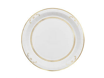 TALERZYKI PAPIEROWE BIAŁE ZŁOTY ORNAMENT 23 CM 6 SZT
