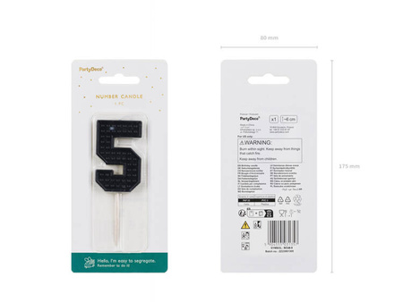 ŚWIECZKA URODZINOWA CYFRA 5 KLOCKI CZARNA 6 CM