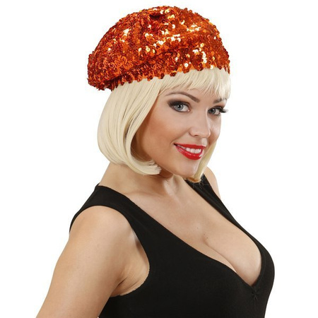 CEKINOWY BERET POMARAŃCZOWY