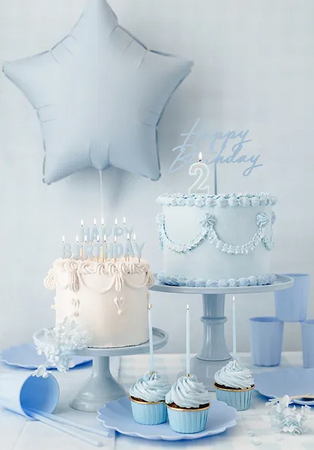 TOPPER AKRYLOWY NA TORT HAPPY BIRTHDAY MGLISTY NIEBIESKI 16.5 CM