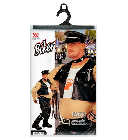 "FAT BIKER" (stuffed jumpsuit with boot covers, belt, T-shirt, vest, choker, hat)