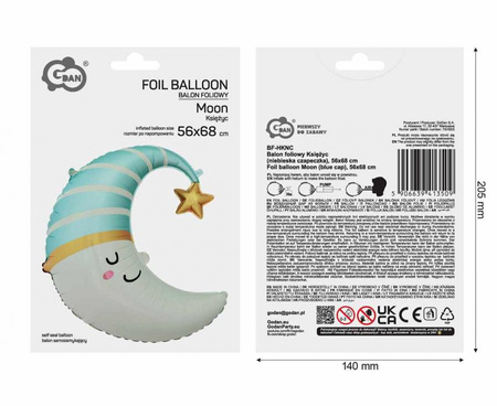 BALON FOLIOWY KSIĘŻYC Z NIEBIESKĄ CZAPECZKĄ, 56X68 CM