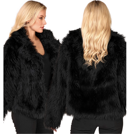 FUTRO DAMSKIE CZARNE Z PLUSZU RETRO