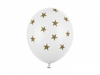 BALONY STRONG 30 CM BIAŁE W ZŁOTE GWIAZDKI 50 SZT