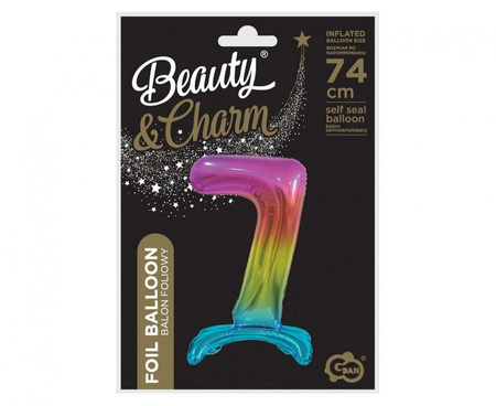 BALON FOLIOWY STOJĄCY 74 CM CYFRA 7 TĘCZA