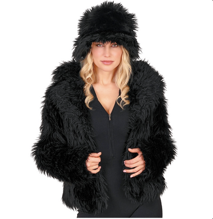 FUTRO DAMSKIE CZARNE Z PLUSZU RETRO