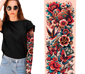 RĘKAWY TATUAŻ KWIATY WIELOKOLOROWY