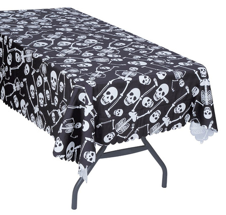 ZESTAW DEKORACJI HALLOWEEN: OBRUS CZASZKI + PAJĘCZYNA 60 G + PAJĄKI + ZESTAW BALONÓW 