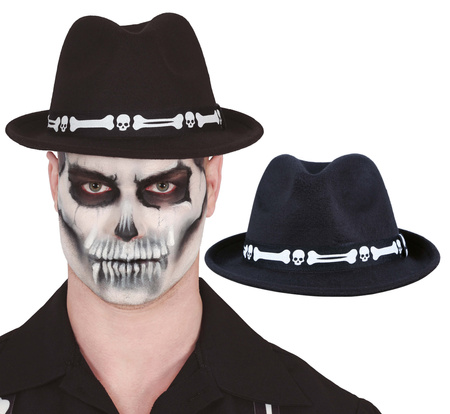 KAPELUSZ CZARNY Z BIAŁYMI CZASZKAMI