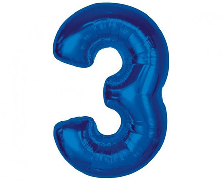 BALON FOLIOWY CYFRA 3 NIEBIESKA 92 CM 